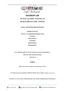 Grünkohlbuffet am 17.01. und 18.01.2026